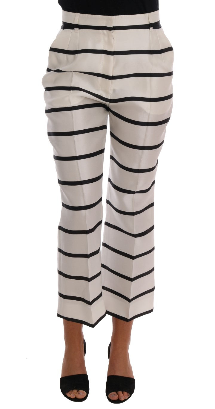 White Black Striped Silk Pants