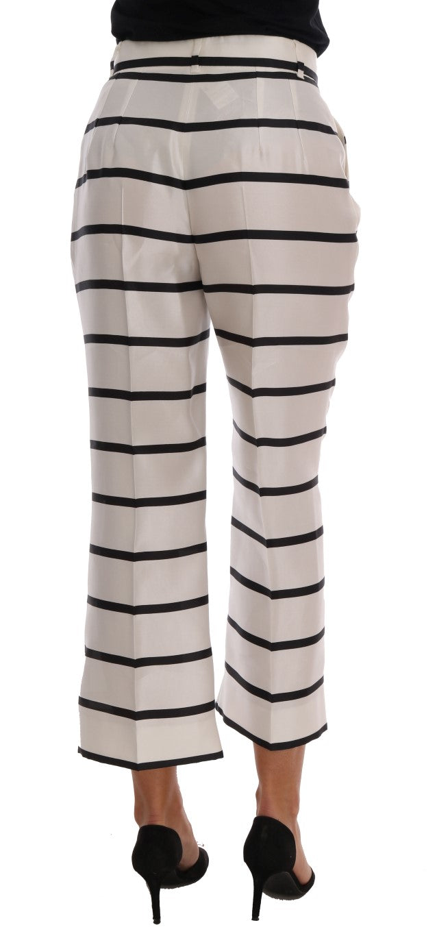 White Black Striped Silk Pants