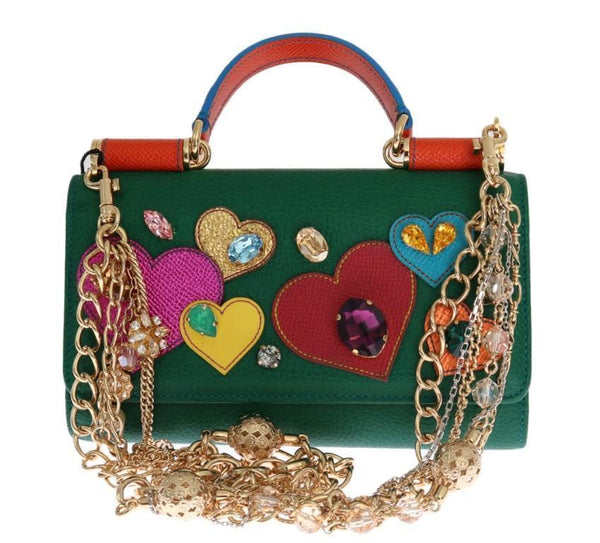 Green Sicily VON Leather Crystal Heart Bag