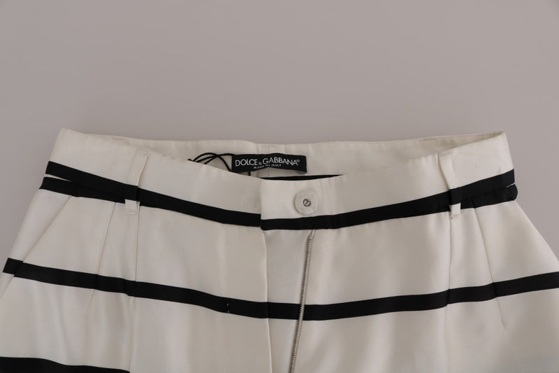 White Black Striped Silk Pants