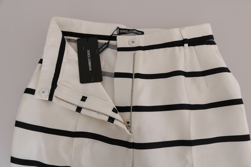 White Black Striped Silk Pants