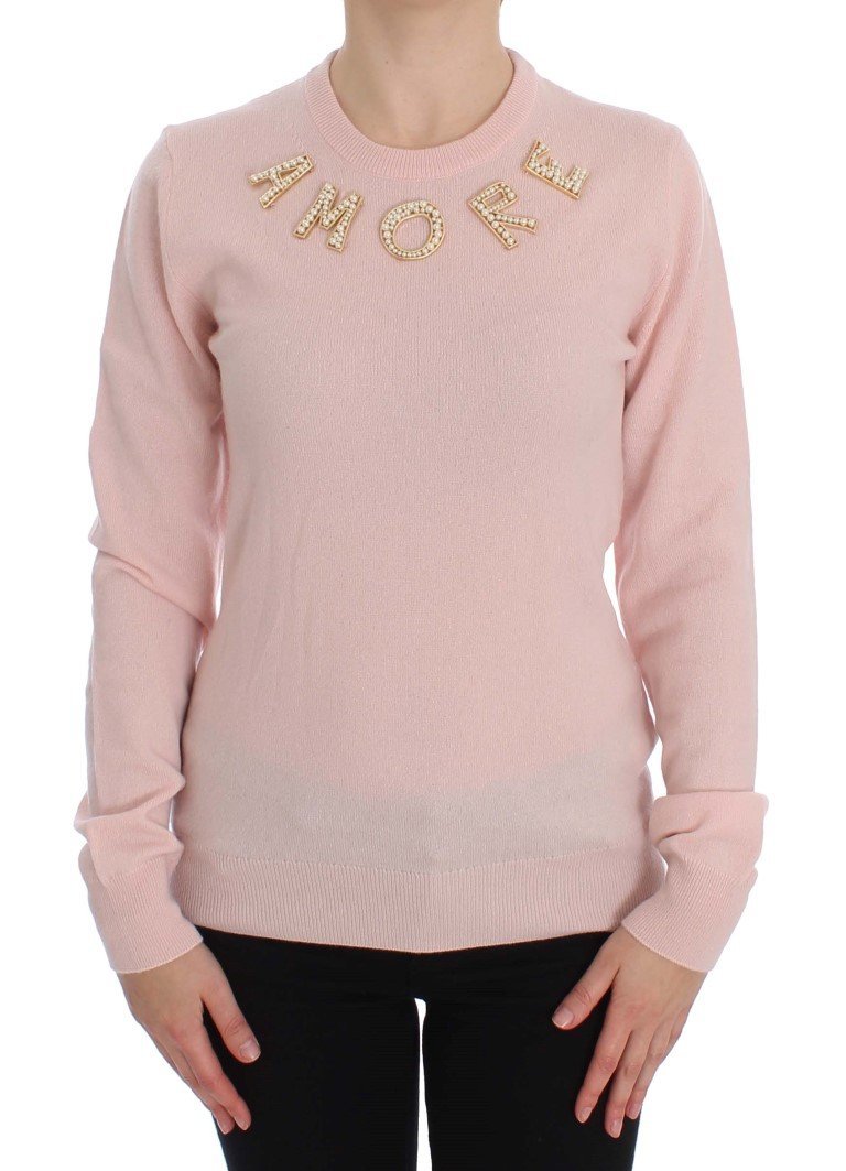 Pink Cashmere AMORE Pearls Gold Sweater