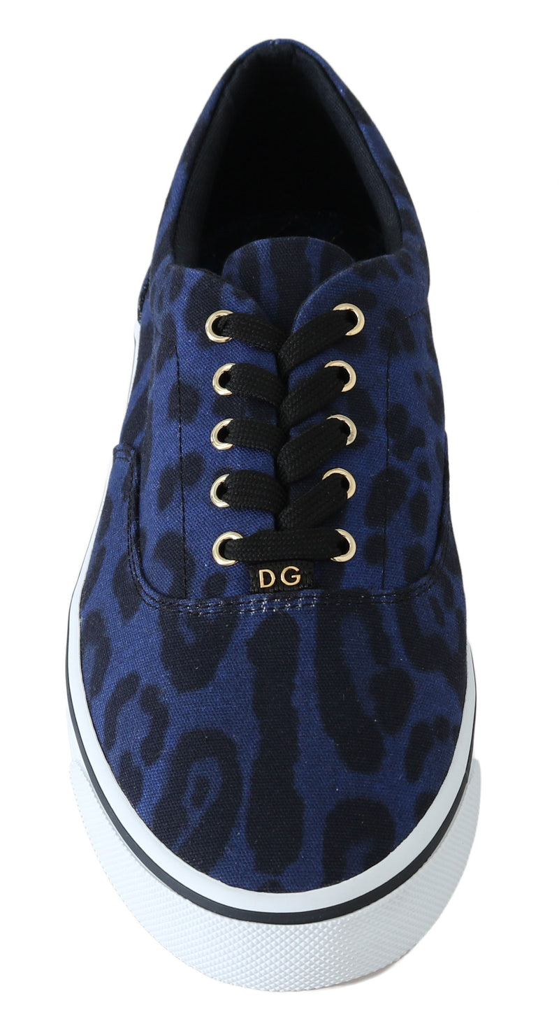 Blue Black Leopard Print Canvas Sneakers