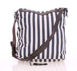 Blue striped canvas messenger bag