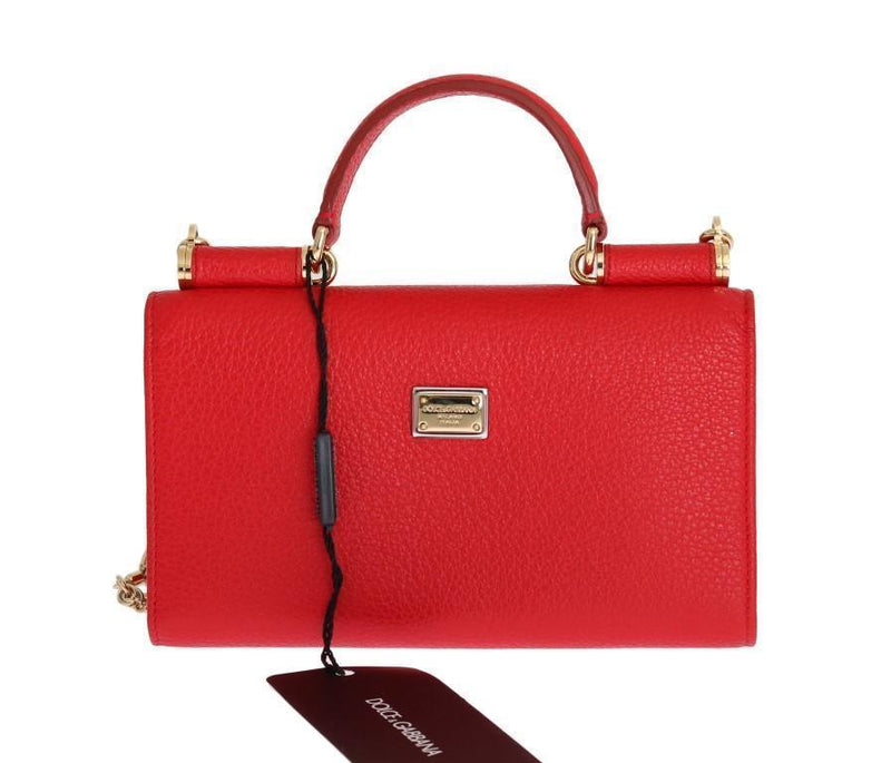 Red VON Leather Crystal Carretto POM POM Bag