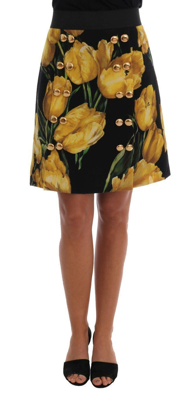 Multicolor Tulip Print Wool A-line Skirt