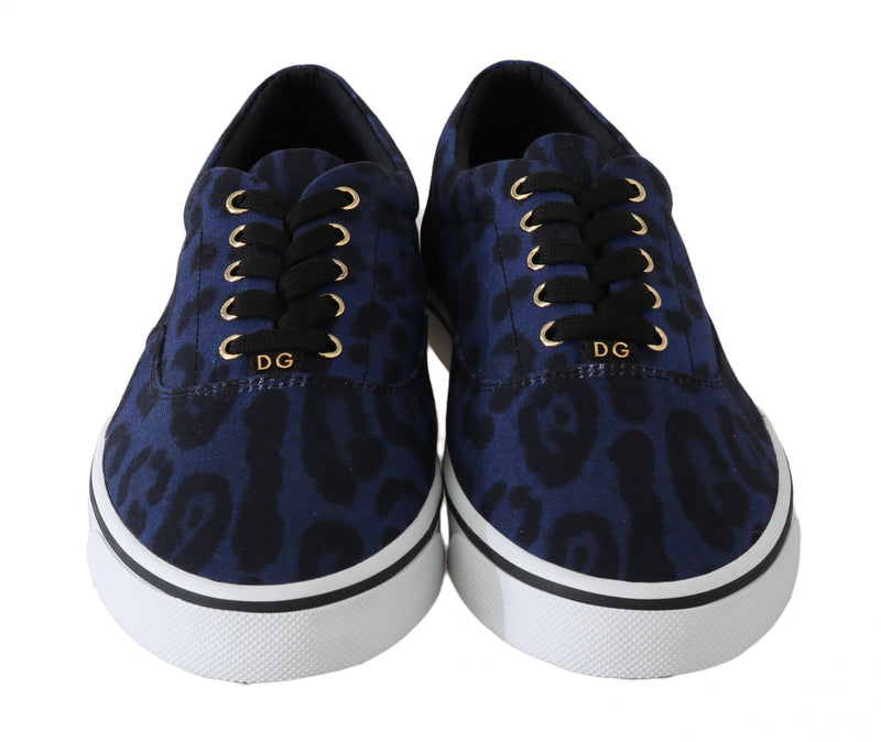 Blue Black Leopard Print Canvas Sneakers