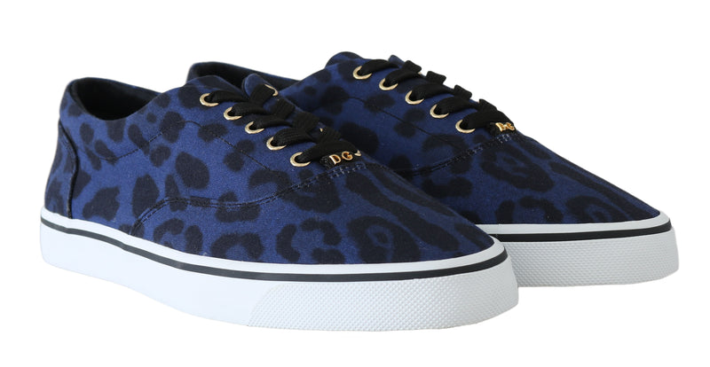 Blue Black Leopard Print Canvas Sneakers