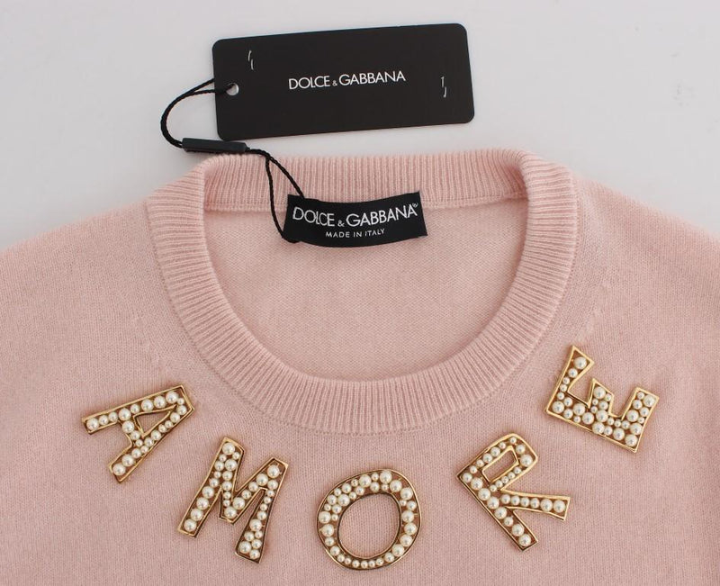 Pink Cashmere AMORE Pearls Gold Sweater