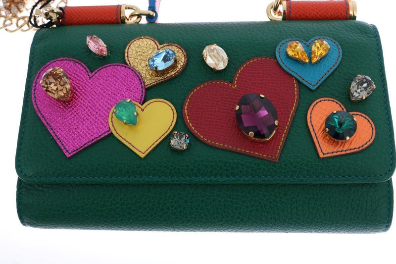 Green Sicily VON Leather Crystal Heart Bag