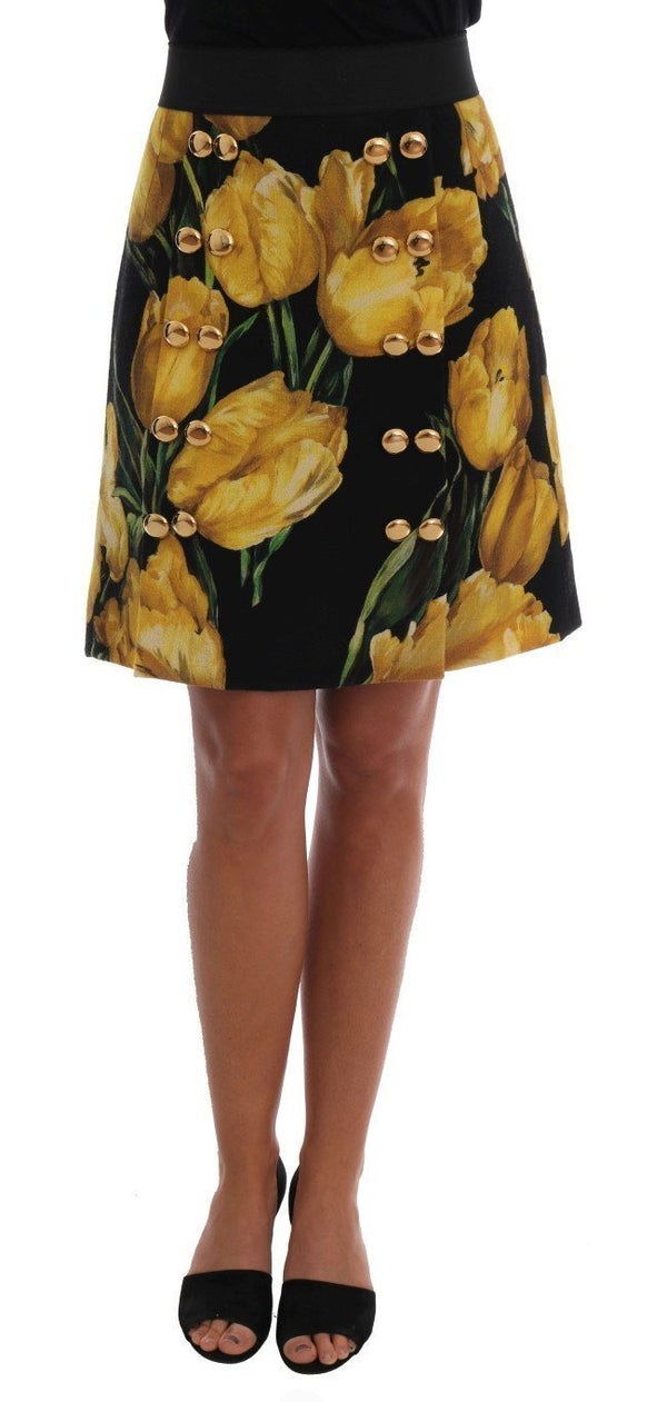 Multicolor Tulip Print Wool A-line Skirt