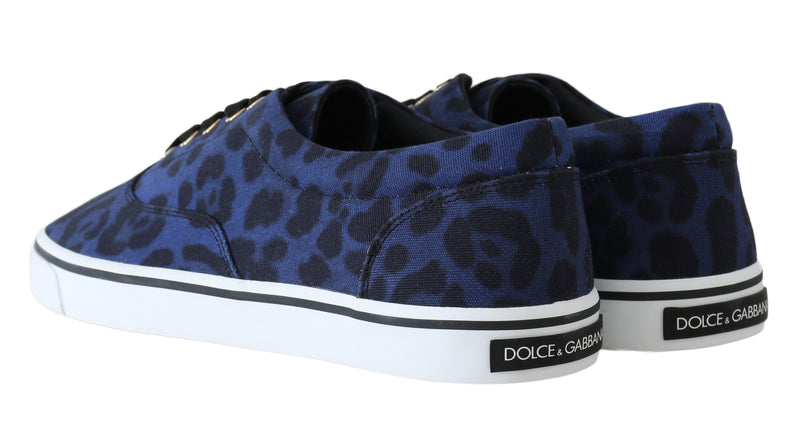 Blue Black Leopard Print Canvas Sneakers