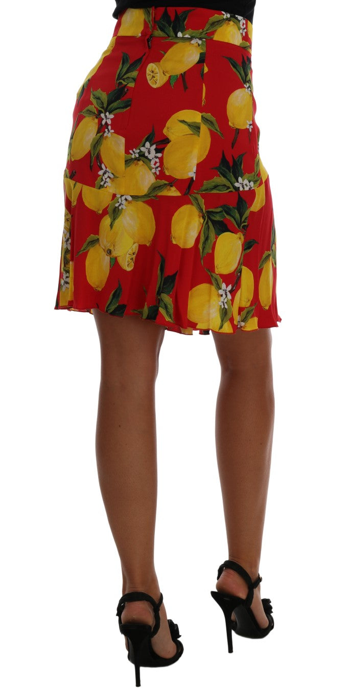 Red Lemon Print Pleated Skirt