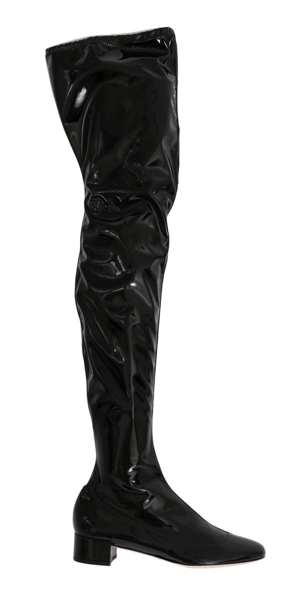 Black Leather Over Knee Boots