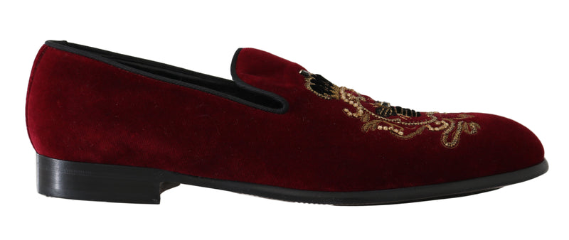 Red Velvet Crystal Gold Bee Loafers