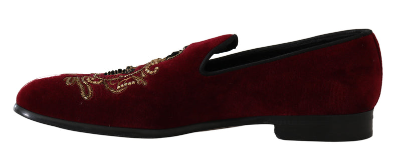 Red Velvet Crystal Gold Bee Loafers