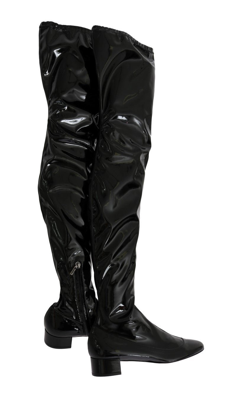 Black Leather Over Knee Boots