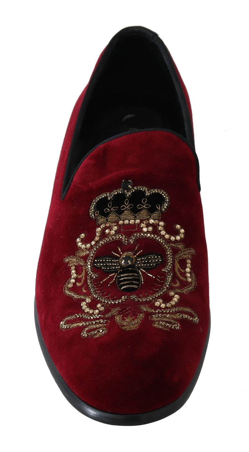 Red Velvet Crystal Gold Bee Loafers