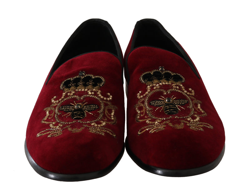 Red Velvet Crystal Gold Bee Loafers