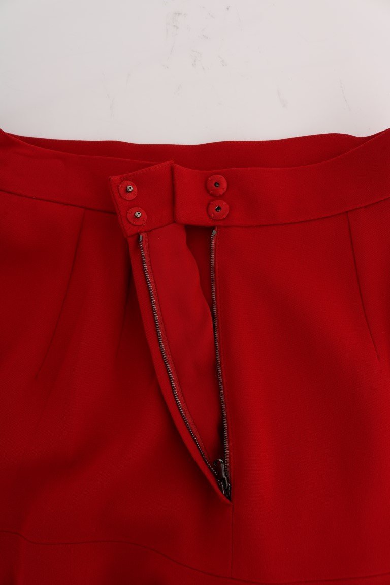 Red Lece Pleated Above Knee Skirt