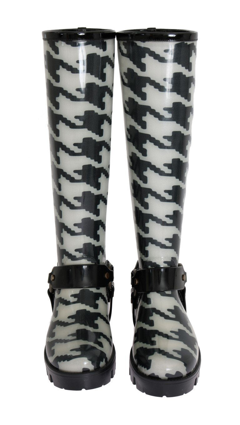 Black White Pattern Rubber Rain Boots