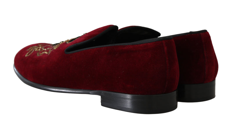 Red Velvet Crystal Gold Bee Loafers