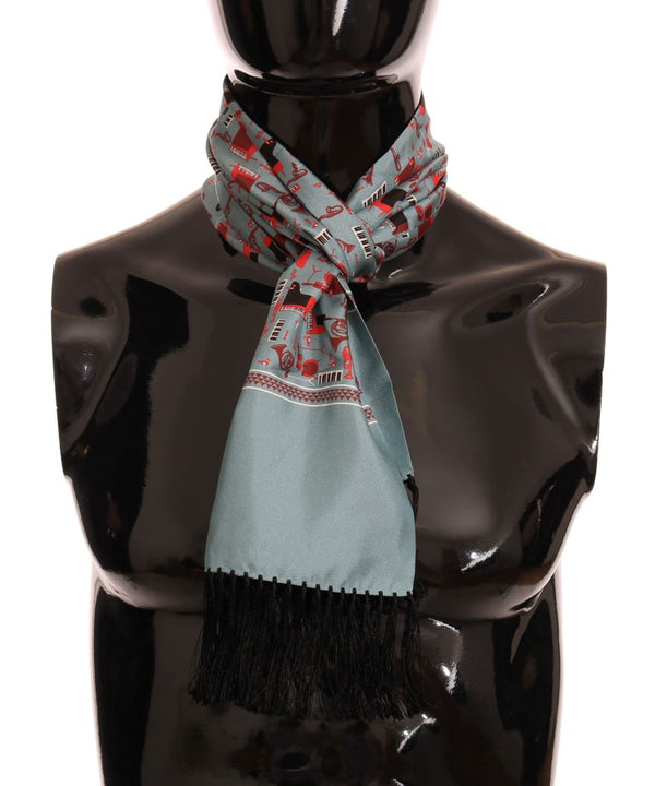 Blue Silk Red Music Print Scarf