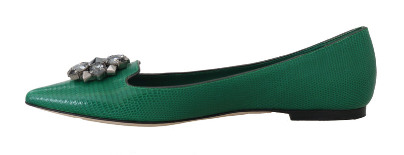 Green Lizard Skin Crystal Loafers