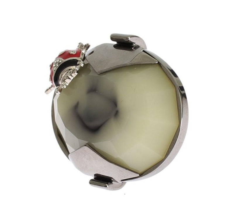 Silver Ladybird Stone Crystal Statement Ring