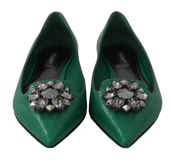 Green Lizard Skin Crystal Loafers