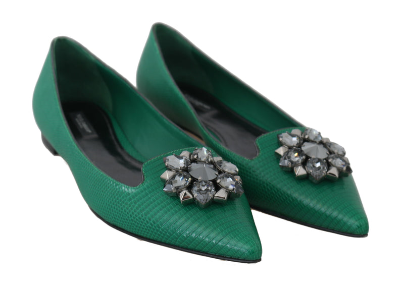 Green Lizard Skin Crystal Loafers