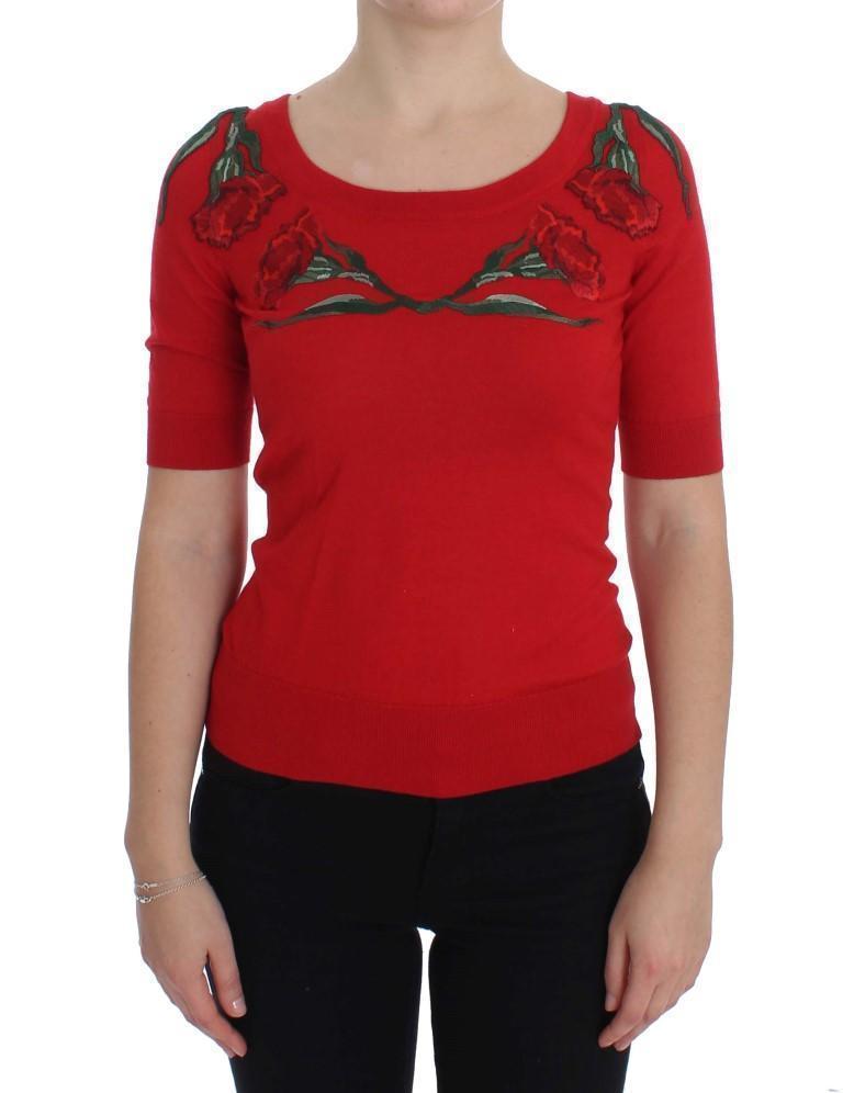 Red Roses Applique Pullover Sweater