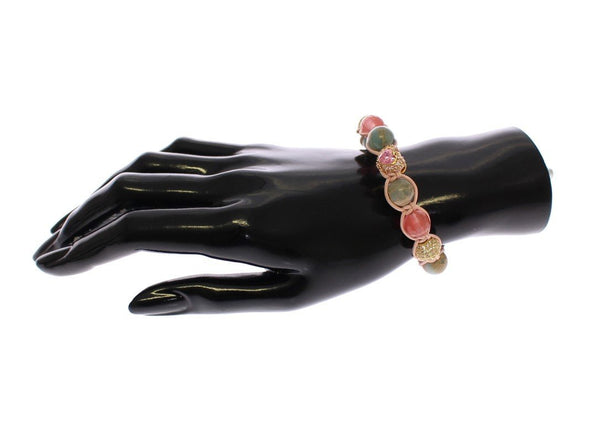 Opal Cherry Quartz CZ 18K Gold 925 Silver Bracelet