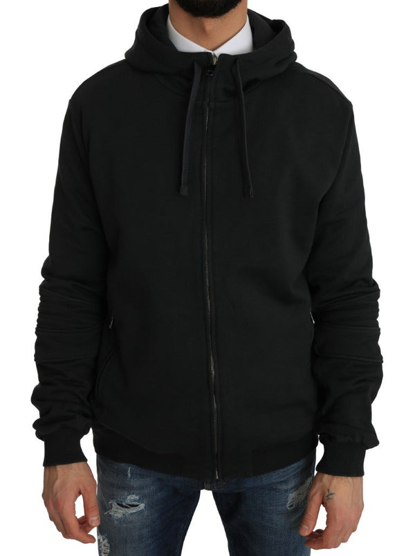 Gray Cotton Sweater Hooded Zipper