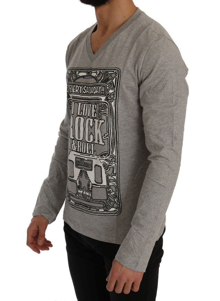 Gray Motive Slim Fit Long Sleeve T-Shirt