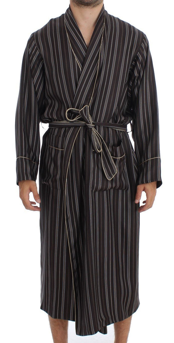 Brown Striped SILK Robe Sleepwear Nightgown