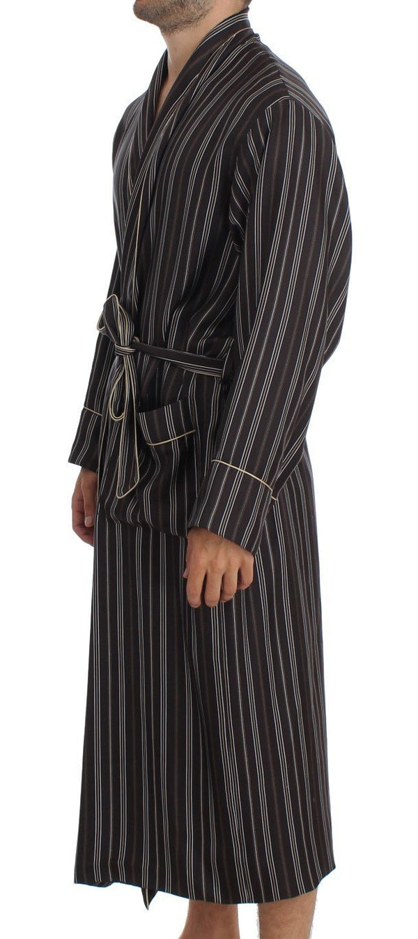 Brown Striped SILK Robe Sleepwear Nightgown