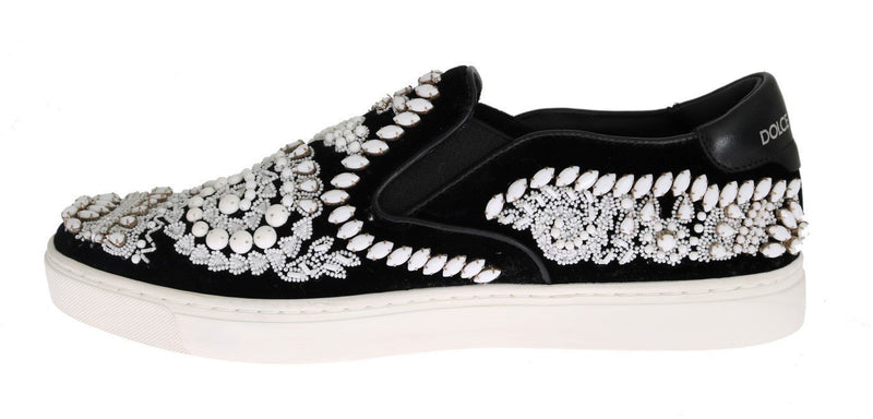Black Velvet White Crystal Loafers
