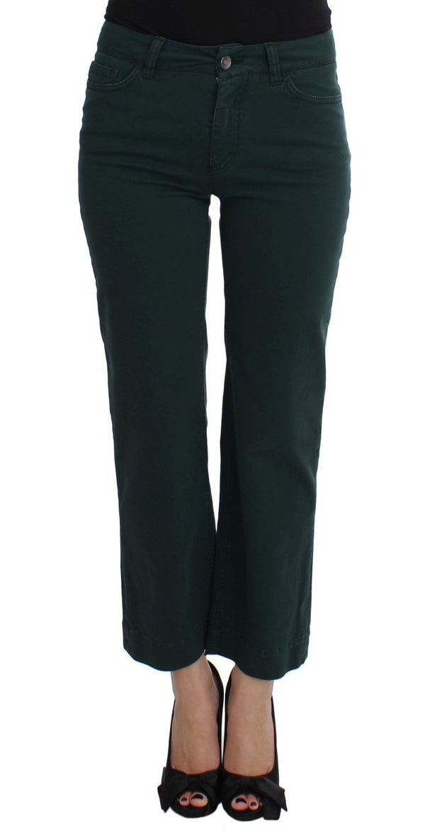 Green Cotton Stretch Straight Fit Jeans