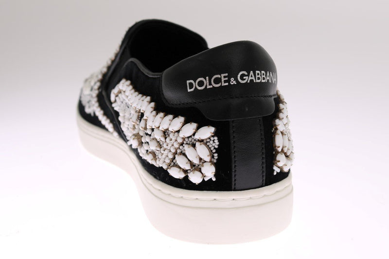 Black Velvet White Crystal Loafers