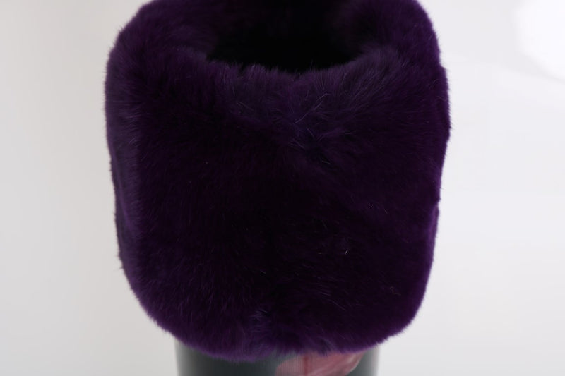 Purple Tulip Print Fur Rubber Rain Boots