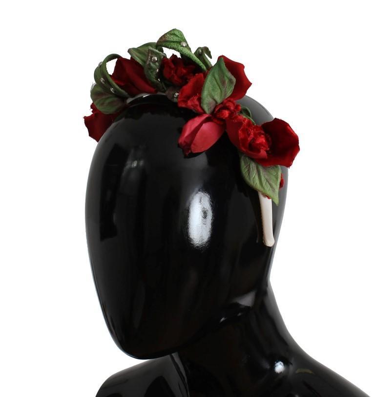 Green Red Roses Floral Studded Silk Headband