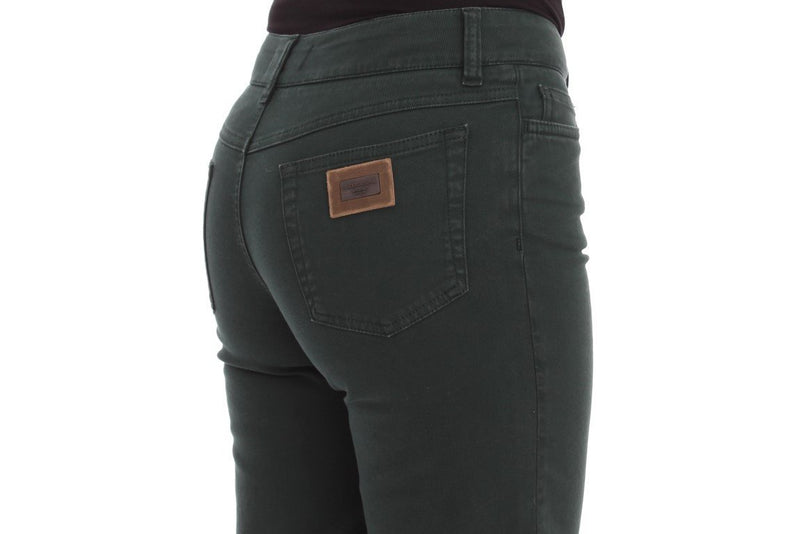 Green Cotton Stretch Straight Fit Jeans
