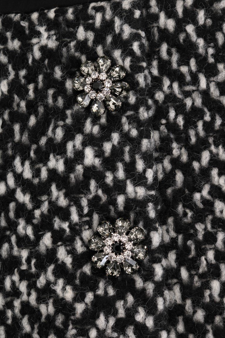 Black White Floral Print Crystal Dress