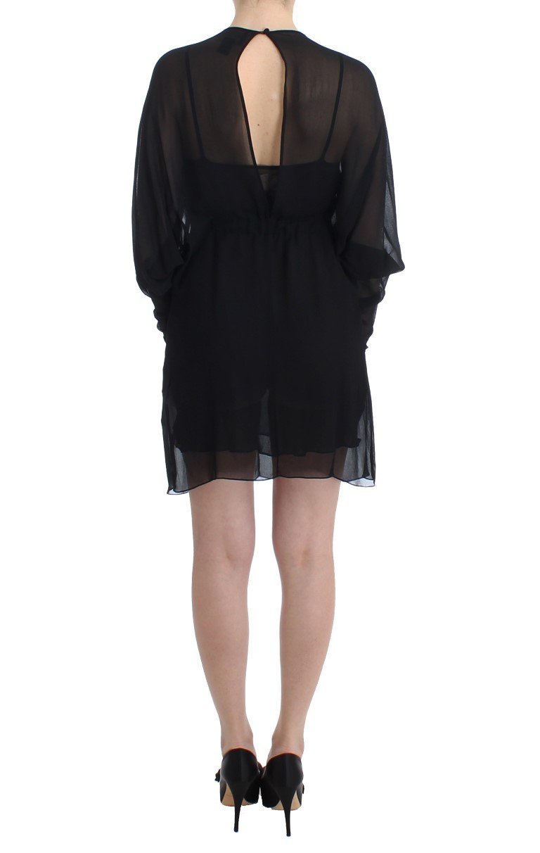 Black long sleeve silk dress