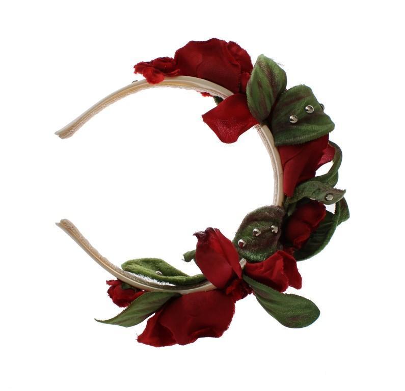 Green Red Roses Floral Studded Silk Headband