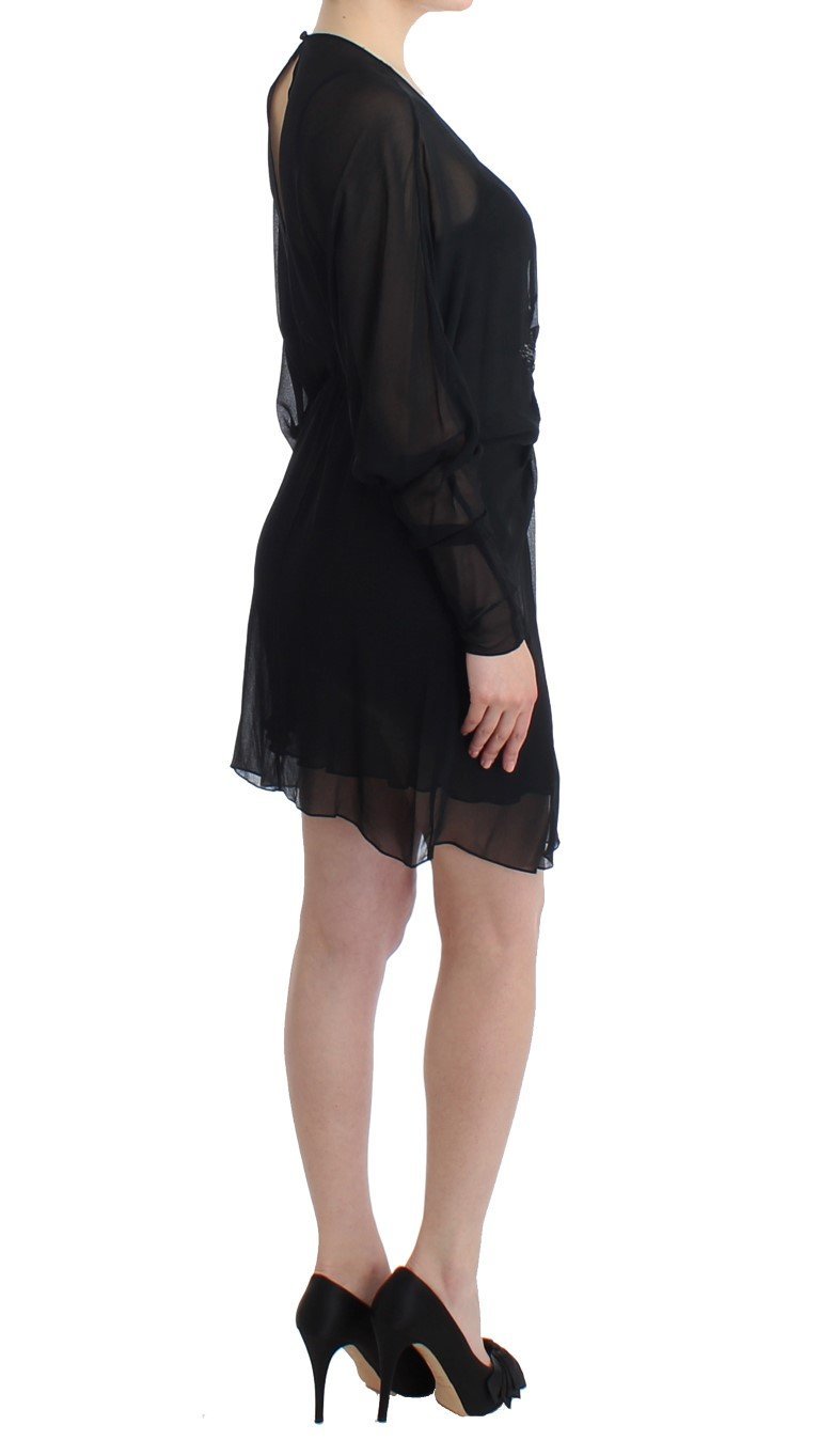 Black long sleeve silk dress