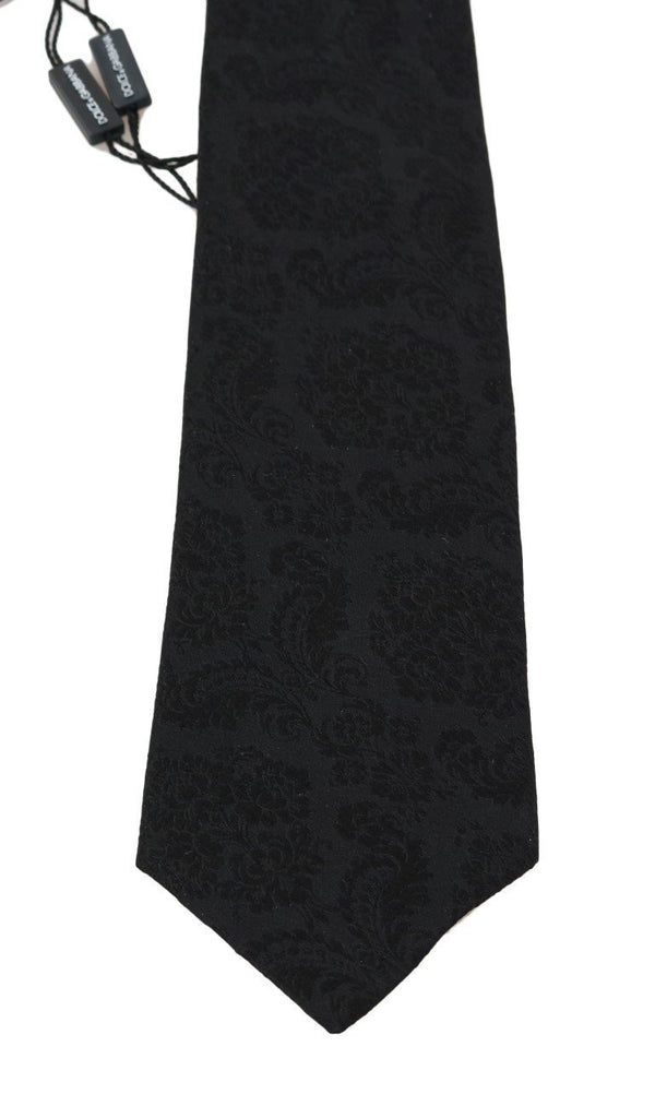 Black Silk Floral Pattern Tie