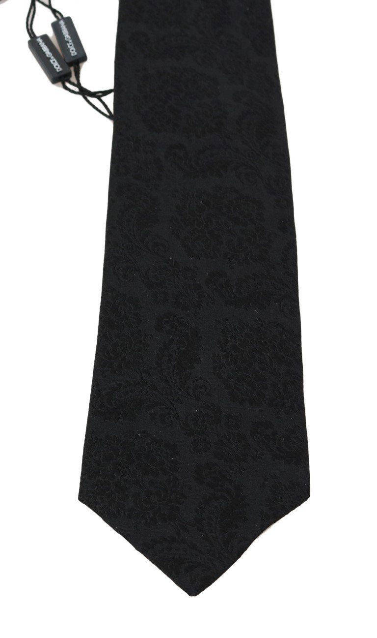 Black Silk Floral Pattern Tie