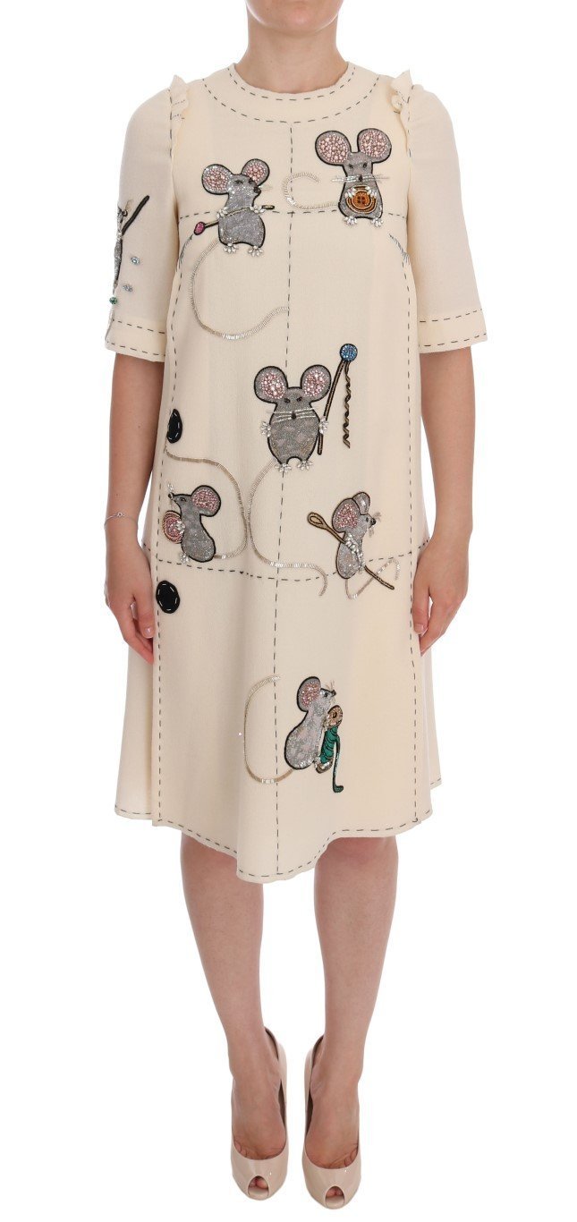 Beige Wool MOUSE Crystal Dress